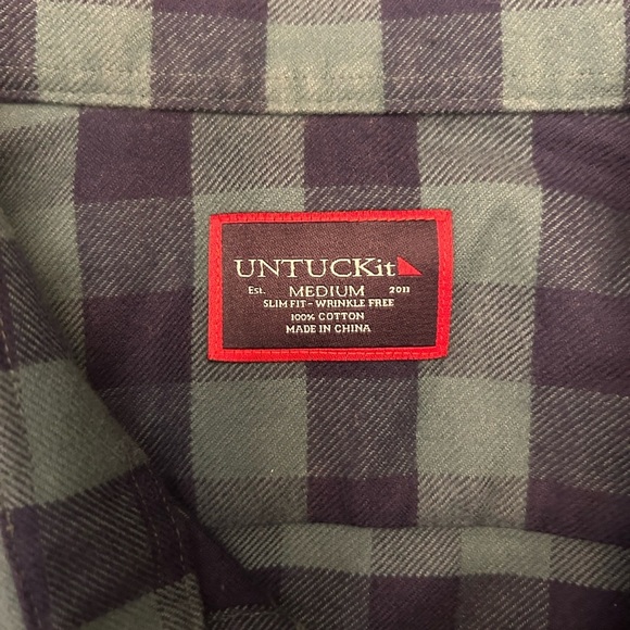 UNTUCKit Navy & Green Vigouroux Plaid Flannel Button Down Shirt Men’s Size M - Picture 10 of 15